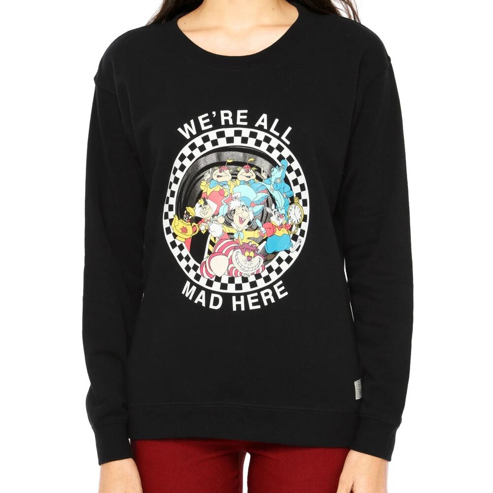 Vans x Disney Alice in Wonderland All Mad Here Fleece Sweater Small Black New